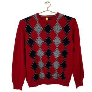 Geoffrey Beene Men’s Wine Red XL Argyle Cotton Pull Over Crew Neck Sweater
